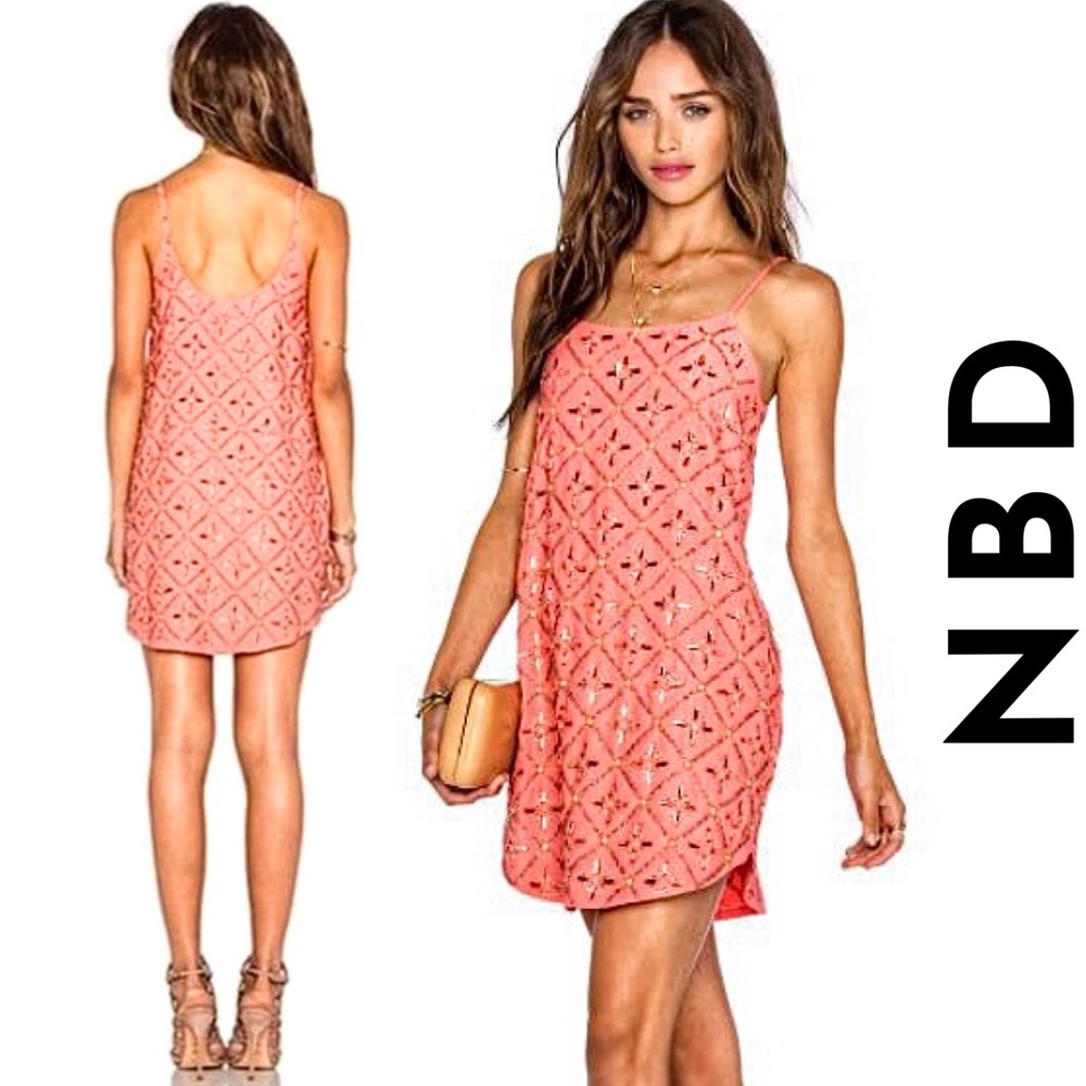 NBD x Revolve NWT Embellished Mini Slip Dress, S